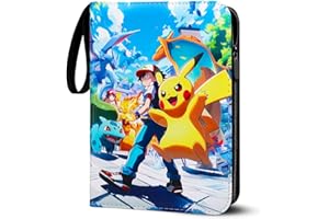FUXGAOZH Sammelalbum für Pokemon Karten,Sammelkarten Album mit 4 Taschen 50 Hüllen und Hochwertiges Wasserdicht PU Leder Reißverschluss Tragegriff für 400 Karten,Geschenk für Kinder (PK400)