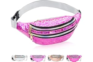 HEAWAA Sac Banane Réflet Holographique Femme, Sac Banane pour Fille, Sac de Taille Ajustable Multi-Poches en Cuir PU Imperméable Sacoche pour Girls Festival Voyage Hiking