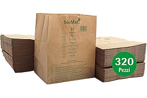bioMat Sacchetti di Carta Compostabili da 7l per Umido, 320 Sacchetti di Carta Kraft, Resistenti all'Umidità, Doppio Fondo, Made in Germany