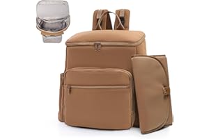 MISS FONG Baby Changing Bags Changing Backpack Neoprene Nappy Backpack,Travel Changing Bag with 16 Baby Bag 0rganizer,Foldable Changing Mat, Stroller Straps for Moms and Dads,Black,Brown