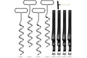 KAMFWERT Ground Anchor for Trampoline, Ground Anchor, Pack of 4 with Adjustable Straps for Trampoline, Outdoor, Swing, Gazebo
