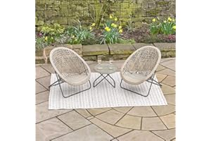 Pacific Lifestyle TOBS Outdoor Garden Set with 2 Chairs | Foldable Loungers and Tempered Glass Table | Chair and Table Bistro Set for 2 | Natural PE Rattan Garden Furniture Patio Seating Set