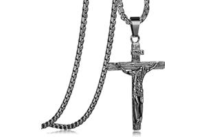 JeweBella Collier Croix Pendentif Homme Femme Acier Inoxydable Crucifix Jésus Collier avec Vénitienne Chaîne 61cm Argent/Or/Noir Religieux Bijoux Cadeau