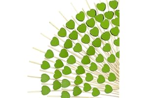 AUGOOG 200 Stück Cocktail Picks,Grün Herz Cocktailspieße Bambus Cocktail Fingerfood Partypicker 12 cm Cocktail Sticks für Hochzeit Geburtstag Party Dekoration