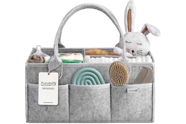 PUTSKA Panier de rangement pour bébé - Organisateur de couches pour table à langer, essentiels nouveau-né, cadeaux de baby shower et liste de naissance, pour garçon ou fille.