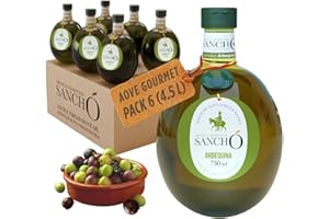 AROMA & TRADITION SANCHO Aceite De Oliva Virgen Extra Botella PET Alimentario Pack 6 x 750ml Primera Extracción En Frío Cocina Profesional Hostelería Gourmet AOVE SANCHO Origen España (6 x 750ml, Arbequina)