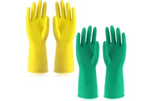 KIPTVO 2 Pack Reusable Cleaning Gloves Latex Free Dishwashing, Rubber Gloves Large, Washing up Gloves Without Liner, Waterproof Household Gloves for Laundry, Gardening (L)