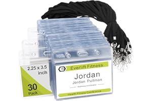 Fushing 30pcs étiquettes de protection en plastique transparent en forme de carte d'identité, porte-cartes d'identité et cordons à cols 30pcs avec crochet pivotant