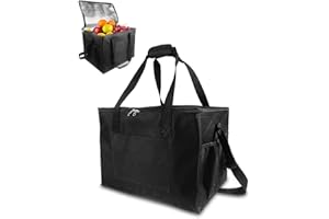 MOXTOYU 35L Cooler Bag, Large Lunch Cooler Bag with Adjustable Shoulder Strap, 2 Side Holder and Handle Straps Cool Box for Picnic, Ice Packs for Foldable Cooling Bags for BBQ, Party, Camping (Black)
