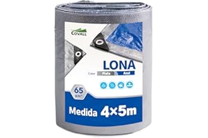 Covall Lona Impermeable Exterior Cover Ligera 65g/m² Plata ＆ Azul Suelo Reforzado con Ojales Resistentes a Agua - Viento protección UV Ideal para Coche camión RV casa Tienda Barco Piscina.(4x5m)