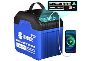 ‎DCHOUSE DCHOUSE Lithium Batterie 12V 100AH,LiFePO4 100AH mit SOC Leicht,USB-A, DC, Type-C Anschlüssen,Autobatterie Built-in 100A BMS, Deep Cycles Batterie für Trolling Motor,Wohnmobil, Wohnwagen,Camping