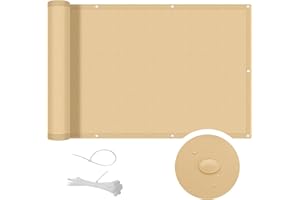 Cool Area Pantalla PES para Balcón Jardín Protección de Privacidad Opaca,Protección UV,Resistente al Viento,con Ataduras de Cables,90x600 cm,Arena