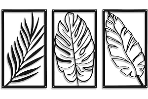 Dkant Cuadros Decorativos (22x40 cm) - Set de 3 Cuadros de Metal de Plantas - Decoracion Pared para Habitacion, Salon, Cocina y Oficina - Natural y Moderno - Facil Fijacion (Cuadradas)