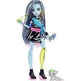 Monster High - Baby, Frankie Stein belly sweater and black leather skirt dog Watzie and headphones, belt bag and snack