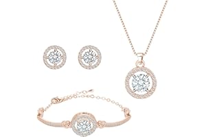 YOLEV Crystal Jewelry Set for Women Cubic Zirconia CZ Bridal Pendant Necklace Bracelet Earrings Set Wedding Jewelry Set for Bride