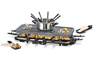 GOURMETmaxx Zestaw do raclette i fondue o nowoczesnym wyglądzie granitu | raclette (12 osób), fondue (8 osób), gorący kamień i grill – oddzielnie lub łączony | granitowa powłoka nieprzywierająca