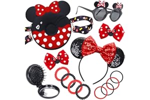 TOPWAYS Little Mouse Ear Bow Crossbody Purse, Little Girls Handbag with Sunglasses Hair Clip Hairbands Hair Hairbrush, Accessories for Girls Pretend Play Dress Up Gifts (Black)