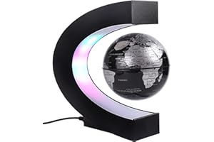 SHOCLEMATIRUL Floating Globe with Colored LED Lights C Shape Anti Gravity Magnetic Levitation Rotating World Map for Children Gift Home Office Desk Decoration (Black, Without switch)