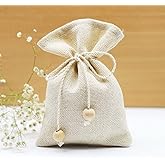 Bimotif 10 Adet Nat&uuml;rel Kese, B&uuml;k&uuml;m Ipli Boncuklu 10X15 Cm (Bağcıklı Saklama Kesesi)