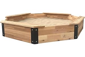 AXI Onno Sandkasten achteakig mit 4 Sitzbänken in Braun/Anthrazit | Sandkasten inklusive Abdeckung und Bodenvlies - FSC 100% Zedernholz | 200 x 200 x 23 cm