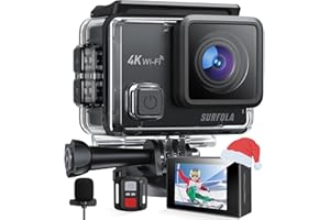Surfola Cámara Deportiva 4K 30FPS, 20MP Videocámara de Casco WiFi con EIS Antivibración, Subacuática Buceo 40M con Micrófono Dual, Control Remoto, 2 Baterías, Varios Accesorios