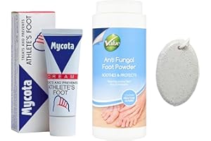 Complete Athlete's Foot Care Kit: Value Health Athlete's Foot Antifungal Powder (1x 75g), Mycota Athletes Foot Cream (1x 25g) and The Bundle Vault Pumice Stone