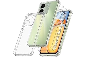 FLLAO Coque Antichoc Compatible avec Xiaomi Redmi 13C et 2 Pièces Protection Écran en Verre Trempé, Étui de Silicone Mince Souple TPU Bumper Coins Renforcés Housse, Transparent