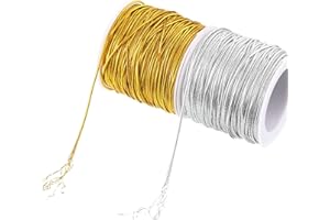 Jieddey Cordoncini Metallici,2 PCS Corde Elastiche Nastro Ruban Cadeau Tinsel per Albero di Natale Braccialetti Artigianali Creazione di Gioielli 1mm 218 Yarde