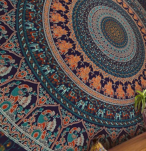 indian-hippie-gypsy bohemian-psychedelic cotton-mandala wall-hanging-tapestry-multi-color queen-size-large-mandala tapestry-hippie-84 X 90 - 3