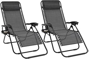 Ferghana Liegestuhl Klappbar mit Getränkehalter – Gartenliege, Balkonliege, Terrassenstuhl für Garten, Strand, Pool – Grau schwarz, 107x65x71cm,2PCS