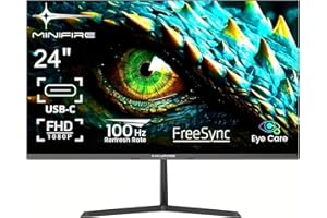 Minifire Monitor 24 Pollici 100Hz,Type-C,HDMI,VA, PC Monitors FHD 1080p, 5ms(OD), Adaptive-Sync, Eye-Care Mode, Senza Cornice, VESA, Inclinazione Regolabile (MF24X3AL usb c cable incluso)