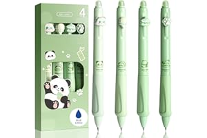 KCATSY Lot de 4 Stylo Effaçables Kawaii - Panda, Patte, Glace, Gâteau - Avec Bille Pour Effacer L'encre - Animaux Rétractable et Ergonomique - Bleu Pointe 0,5 mm