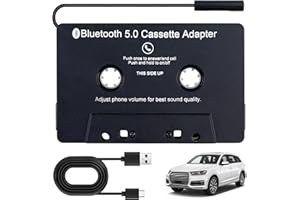 Sporgo Adapter kasetowy do radia samochodowego: Auto Bluetooth 5.0 kasety audio do odbiornika AUX, adapter kasety samochodowej na adapter AUX do radia samochodowego, czarny