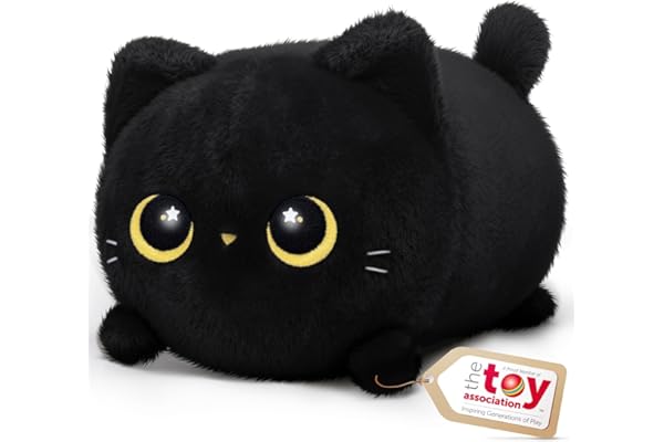 Mewaii Peluche Chat Noir Kawaii Oreiller Doux 20CM, Oreiller Peluche Mignon Câlin pour Enfants 3 Ans et Plus, pour Noël et Anniversaire