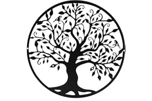 Huspox Metal Tree of Life Wall Art Decor - Black Metal Wall Art for Living Room Hallway Stairs Outdoor (30 cm)