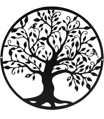 Lecerrot Metalen muurkunst - levensboom, metalen levensboom wanddecoratie silhouet kunst, handgemaakte smeedijzeren wanddecoratie, voor binnen en buiten, zwart