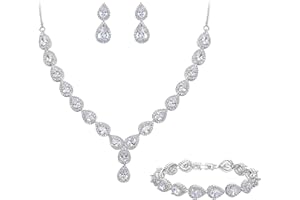 Clearine Femme Mariage Parure Goutte Cubic Zircon Infinity Figure 8 Y-Collier Tennis Bracelet Pendante Boucles d'oreile Série