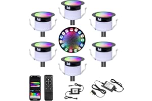 GEYUEYA Home LED Decking Lights WiFi Deck Light RGBW+IC Waterproof IP67 Music Sync Ø31MM 12V Decking Patio Plinth Lights for Patio/Terrace/Decoration - 6 Pack