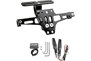 LETGOING Support de Plaque d'immatriculation pour Motos avec éclairage LED Rotatif à Gauche et à Droite. Support de Plaque d'immatriculation réglable en Aluminium pour la Plupart des modèles de Moto (Noir)