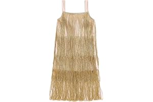 LYSINK Kids Girls Tassel Camisole Dress Sparkly Layered Tassels Sleeveless Zip Dress for Dancewear Party Latin Dance Dress
