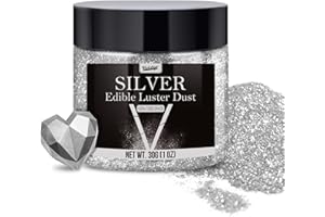 VIVIDYE Edible Glitter - 30g / 1oz Luster Dust Edible Glimmer Powder for Sparkling Drinks, Foods, Wine, Cake - Food Grade Shimmer Dust Powder for Baking, Beverage, Cookies Decoration (Silver)