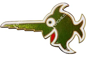 EPIC MILITARIA WW2 German 9th Flotilla U-Boat Cap Badge - Laughing Swordfish Pin in Green, Red (Green)