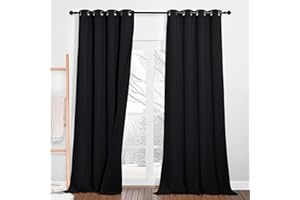 ‎PONY DANCE PONY DANCE Lichtundurchlässige Gardinen und Vorhänge Schalldämmend für Schlafzimmer 2 Stücke H 240 x B 132 cm Schwarz, Dreilagiger Thermogardine gegen Kälte Vorhang Blickdicht mit Ösen