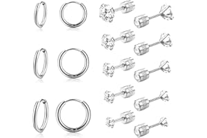 Dochais 8 Paar Gold Creolen Ohrringe Set, Creolen Silber Gold Ohrringe Set, Ohrringe Set, Ohrringe Kein Sterling Silber Creolen Gold Kleine für Damen Herren Hypoallergen Schlafen mit AAA Zirkonia