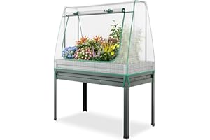 RELAX4LIFE 3 en 1 Huerto Urbano con Invernadero y Enrejado, Jardinera de Metal y Cubierta de Polietileno Resistente a Intemperie para Plantas Trepadoras, Hierbas, Verduras, 115 x 60 x 150 cm