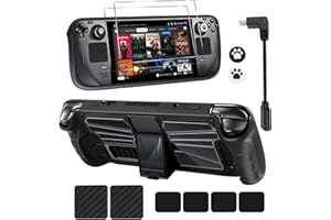 OLDZHU Coque pour Steam Deck, Étui de Protection Coque avec Béquille Intégrée,12 en 1 Steam Deck Accessories avec 2 Verre Trempé,2 Autocollants Trackpad,L4 / L5,R4 / R5 Autocollants,Poignée de Pouce