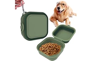 PANOONA Viaggio Ciotole Pieghevoli per Cani e Gatti 2 in 1 Ciotola Animali Portatile Silicone Cibo Acqua Alimenti Mangiatoia All'aperto Portatile Escursionismo Campeggio Quadrato (Verde)