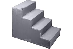 Mg Design Hundetreppe 4 Stufen in Grau – Stabiler Holzrahmen, gelenkschonend, leicht & mobil, für Sofa & Bett, für Hunde & Katzen