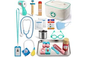Sundaymot Arztkoffer Kinder Holz, Doktor Spielzeug mit Echt Stethoskop Thermometer, Spritze und Praktischem für Kinder Rollenspiel Medizinisches Geschenk ab 3 4 5 Jahren Jungen
