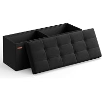 Banc De Rangement / Pouf SONGMICS - 38 X 38 X 40 Cm, Capacité 37 L - PVC Noir, Structure Pliable - Pour Salon, Entrée, Repose-pieds - 6